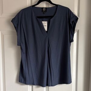 Bobeau Blue V-Neck Short Sleeve Top